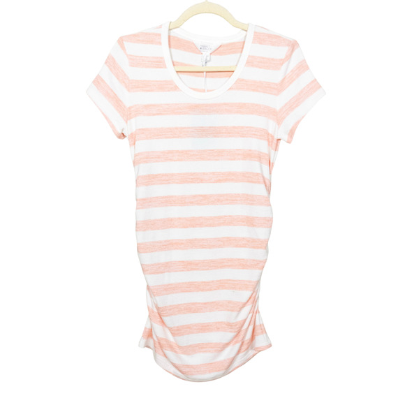 MARKET & SPRUCE Stitch Fix Peach Stripe Alma Short Sleeve Maternity Top Small - Picture 2 of 5